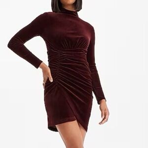 Express Velvet Body Contour Mock Neck Ruched Mini Dress